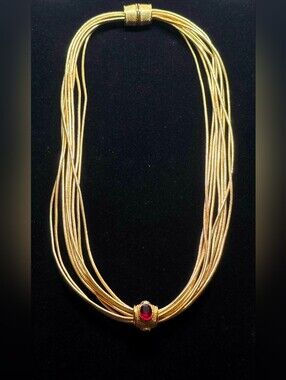 Vintage 9 Strand Gold Tone Snake Chain Necklace Rotating Reversible Gem Magnetic